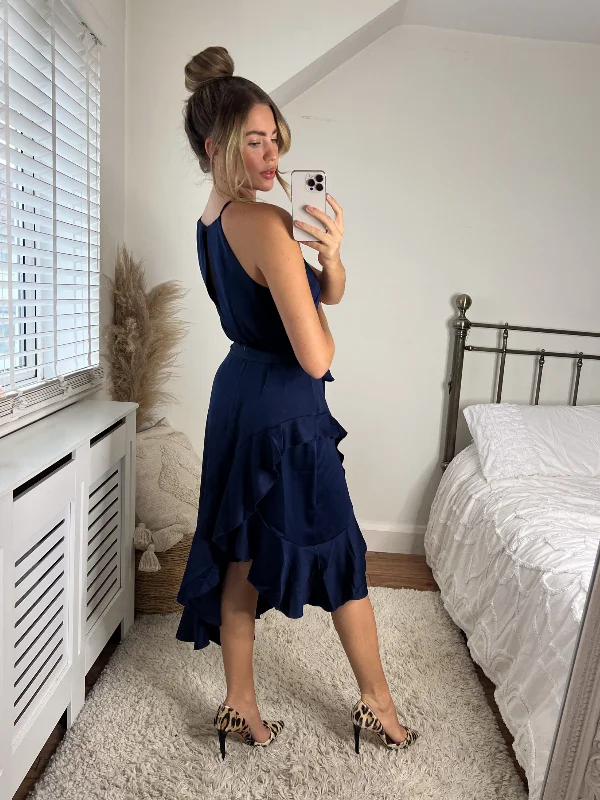 Ariana Halter Frill Dress / Navy