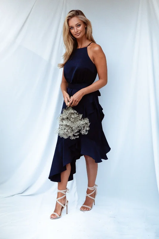 Ariana Halter Frill Dress / Navy