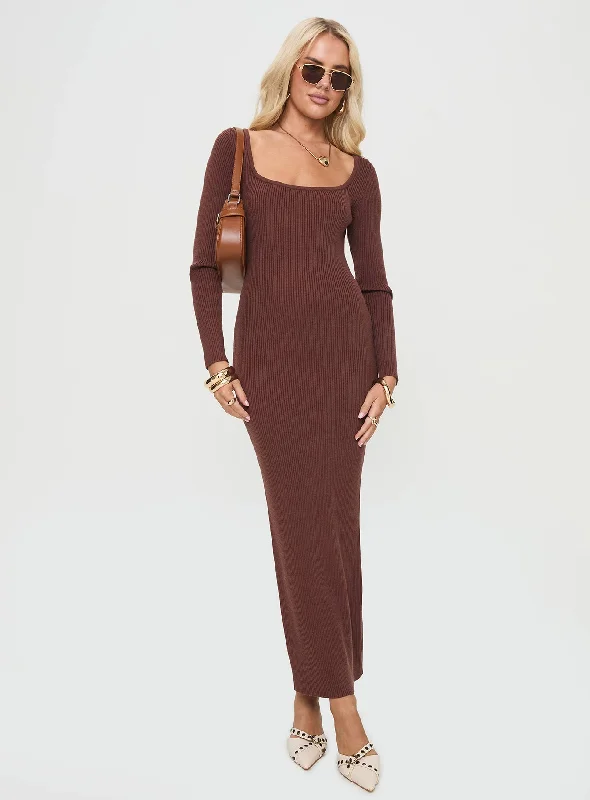 Bianchi Long Sleeve Maxi Dress Chocolate