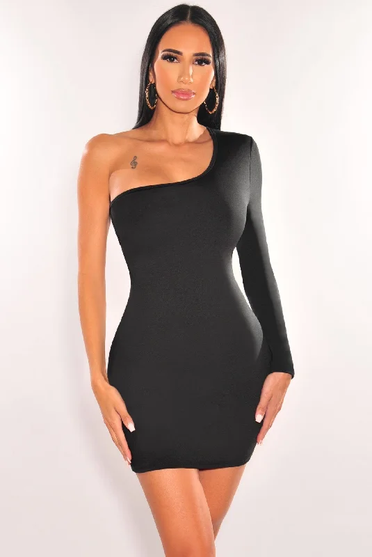 Black One Sleeve Cut Out Back Mini Dress