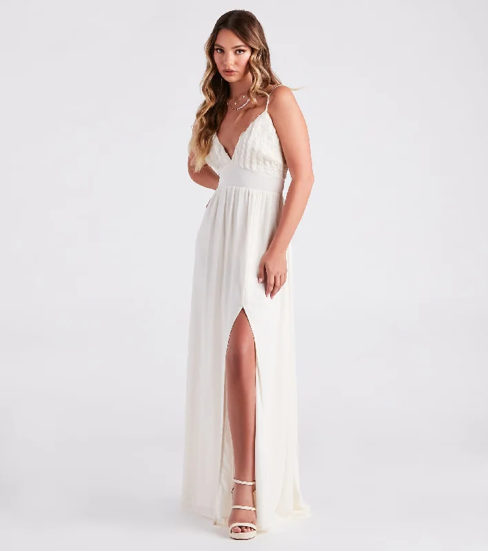 Blissful Beauty Chiffon Ruffle Trim V-Neck Maxi Dress