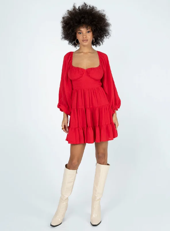 Danny Long Sleeve Mini Dress Red