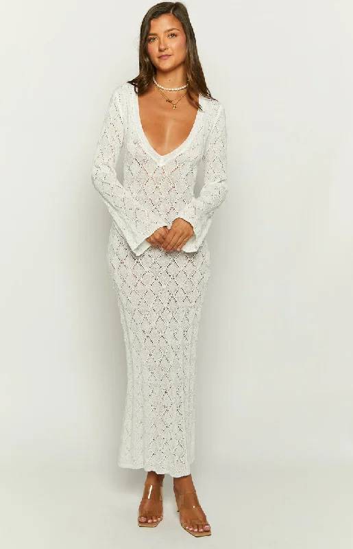 Drea White Backless Knit Maxi Dress