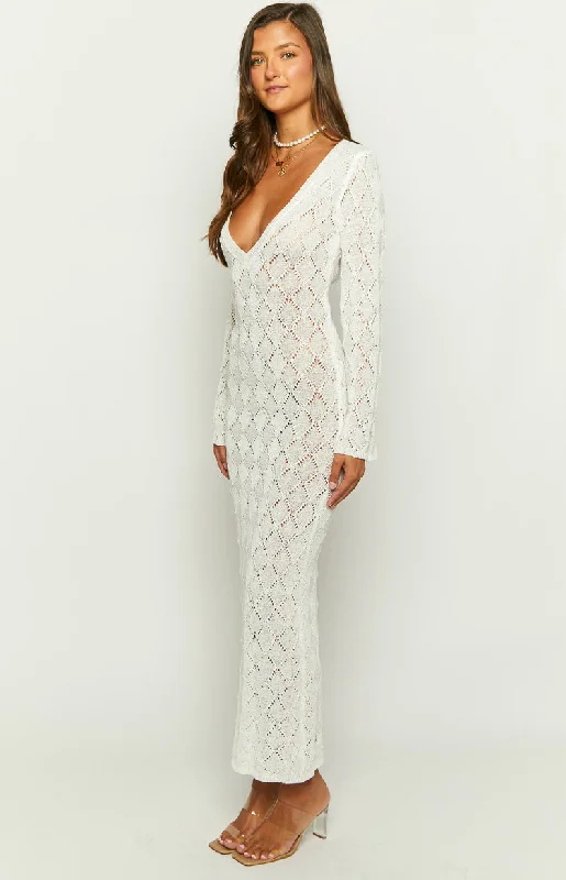 Drea White Backless Knit Maxi Dress