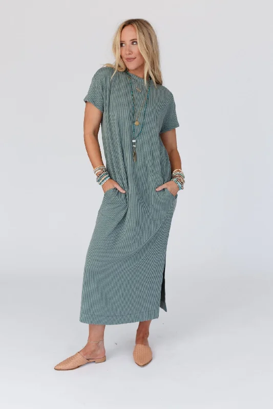 Easy Days Maxi Slit Tee Dress - Sea Foam