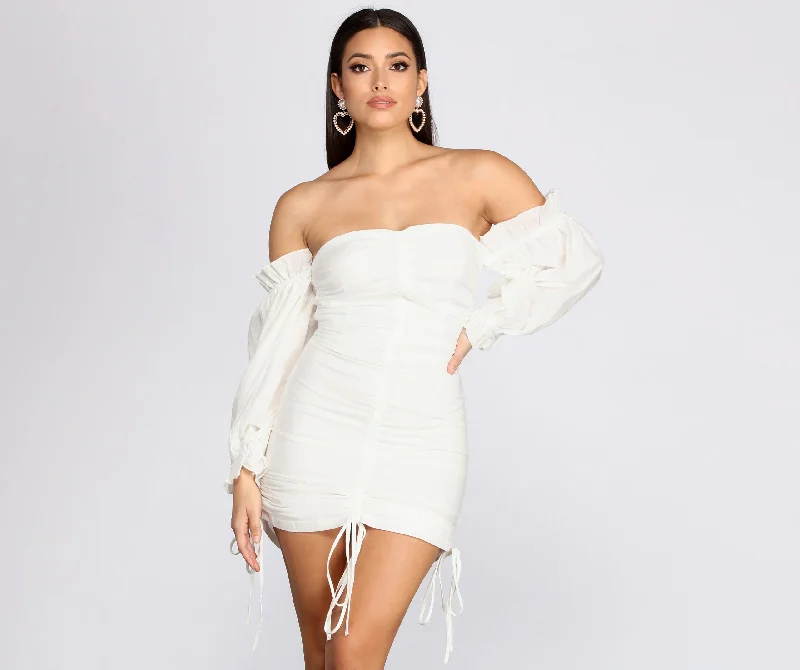 Off Shoulder Puff Sleeve Mini Dress