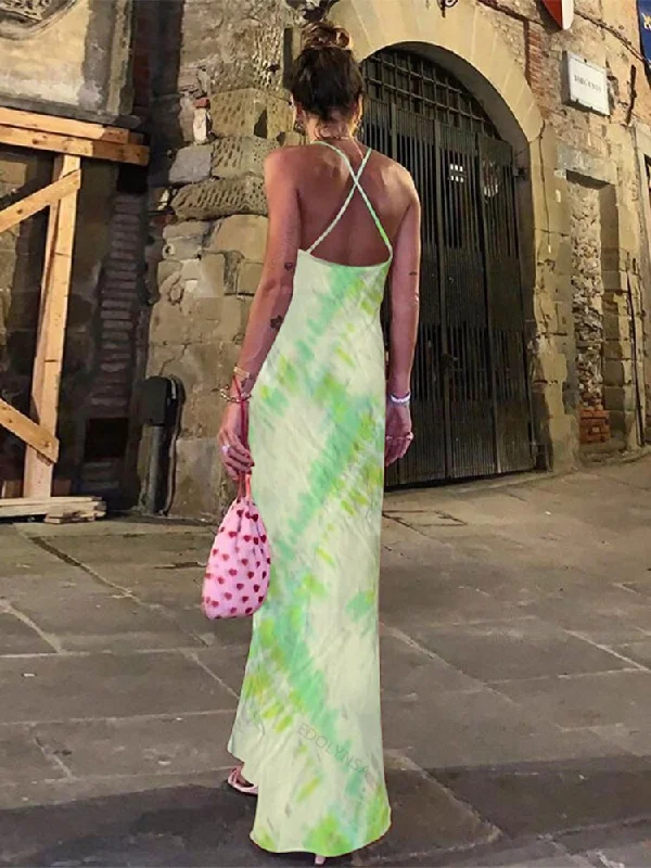 DressBetty - Green Boho Printed Maxi Dress