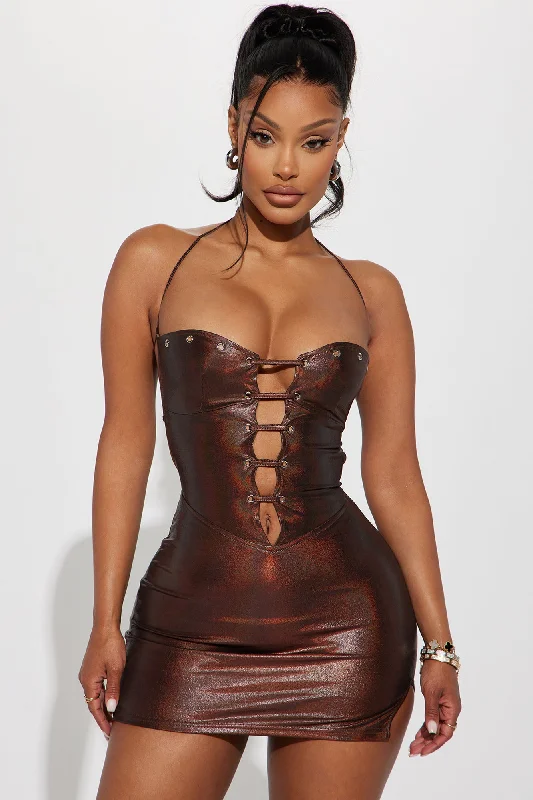 Ashlynn Lace Up Mini Dress - Chocolate