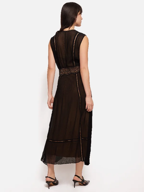 Crinkle Lace Trim Dress | Black