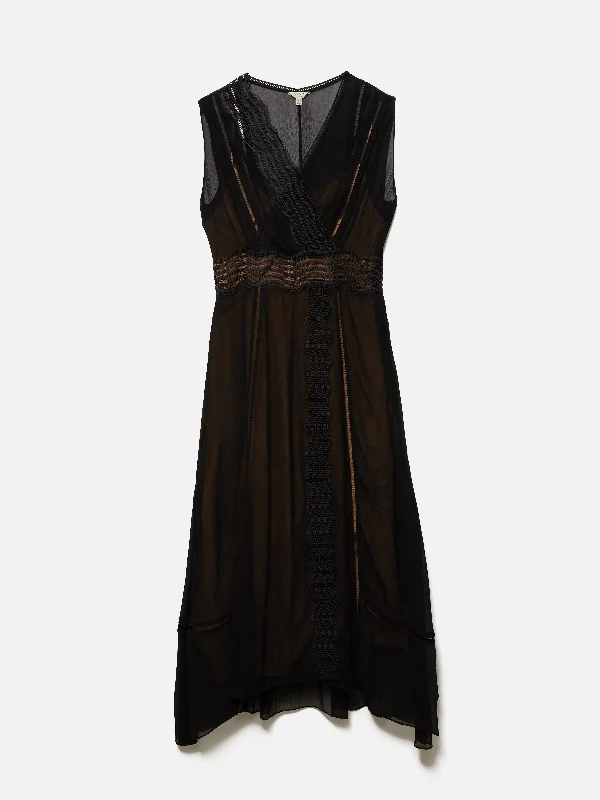 Crinkle Lace Trim Dress | Black