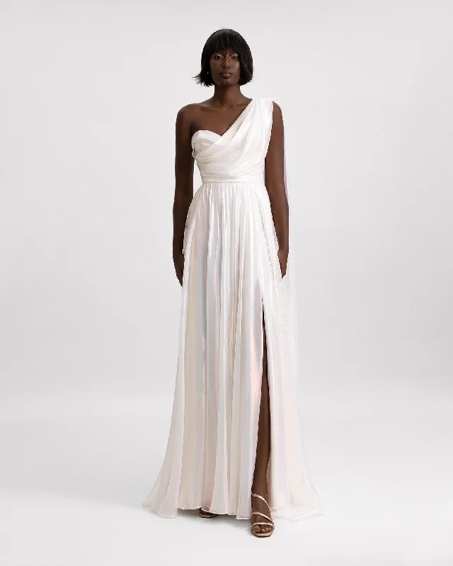 One-Shoulder Draped Chiffon Dress