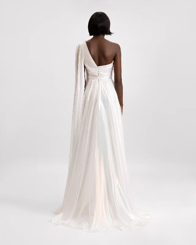 One-Shoulder Draped Chiffon Dress