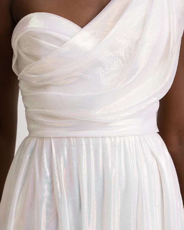 One-Shoulder Draped Chiffon Dress