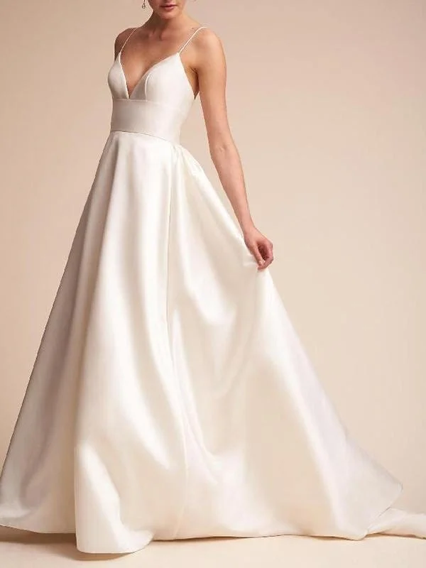 Illusion Deep-V Spaghetti Strap Wedding Dress