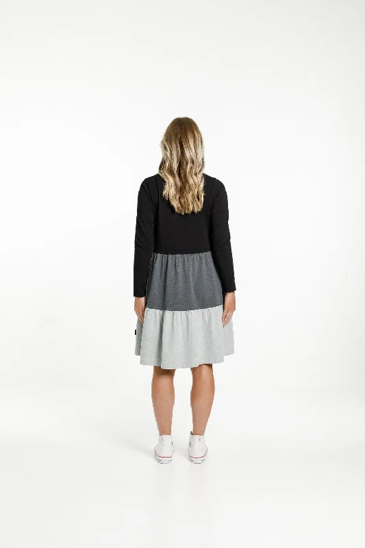 Kylie Long Sleeve Dress - Charcoal/Black