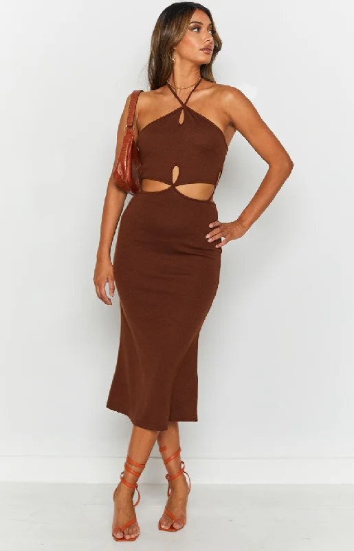 Quanah Cut Out Midi Dress Brown