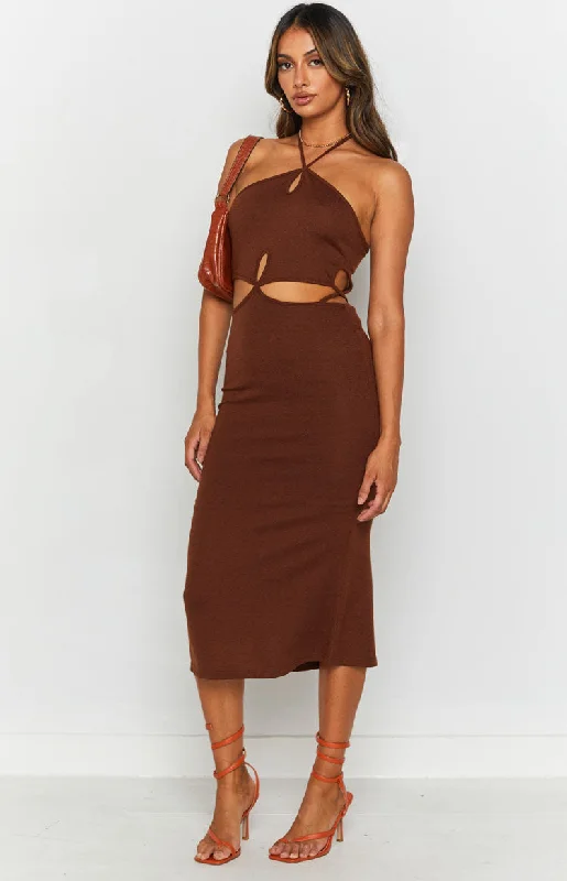 Quanah Cut Out Midi Dress Brown