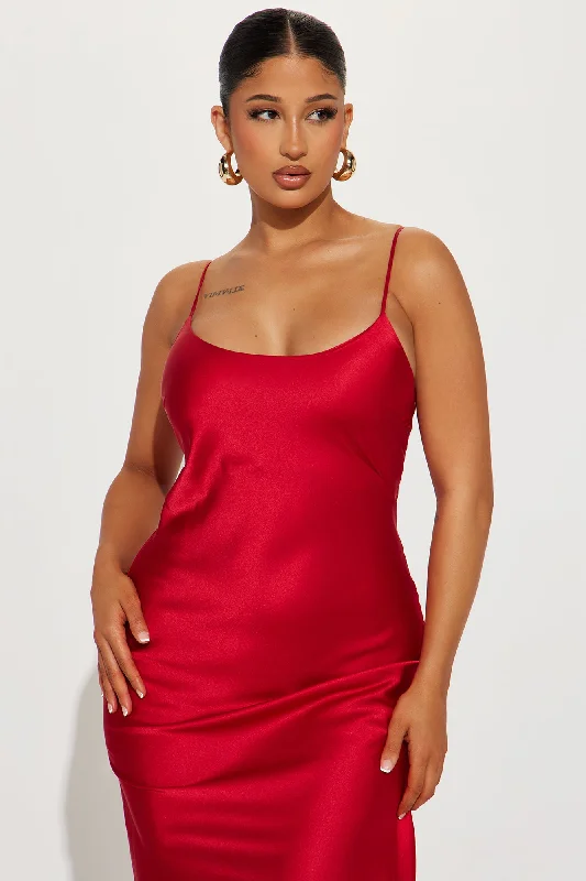 Satin Cami Midi Dress - Red