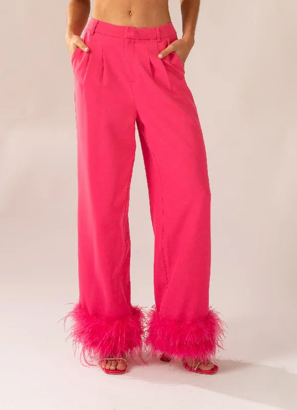 Shake It Off Feather Pants - Magenta