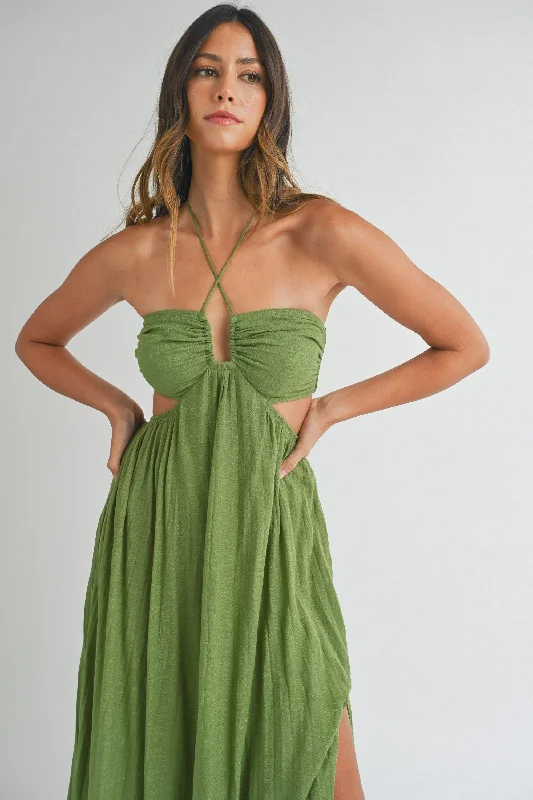 Summer Kiwi Halter Dress - Kiwi