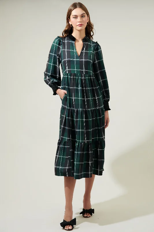 Sweet Beyond Plaid Sherril Long Sleeve Maxi Dress