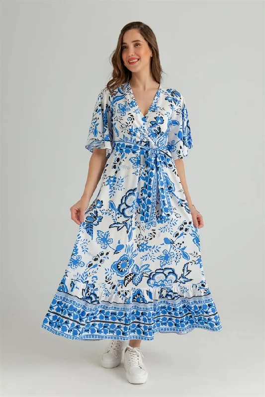 Belted Floral Pattern Dress - BLUE  REF : BCS037ELB0008104