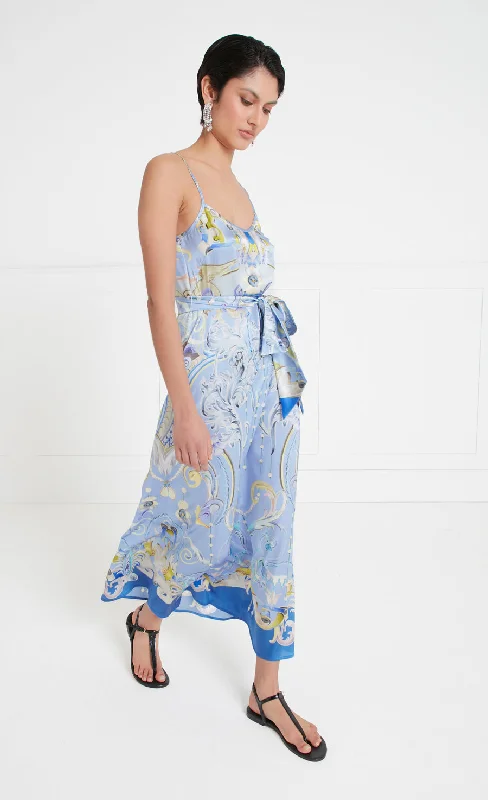 Carline Print Slip Dress - Vista Blue