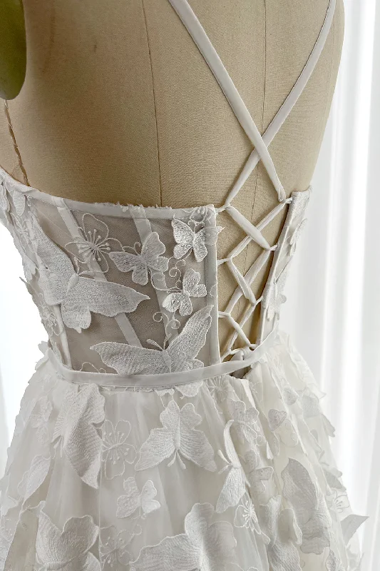 Embroidery Butterfly Corset Midi Dress with Lace Up Back