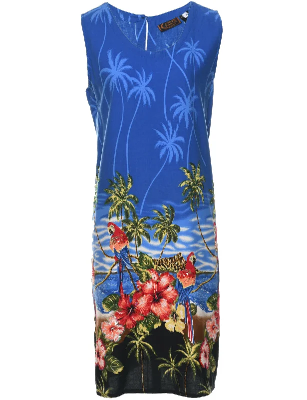 Hawaiian Print Dress - L