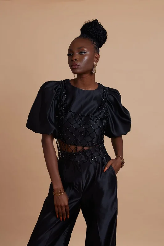 Jermaine Bleu Tia Set with the button opening at the back and Straight-cut high-waisted pants