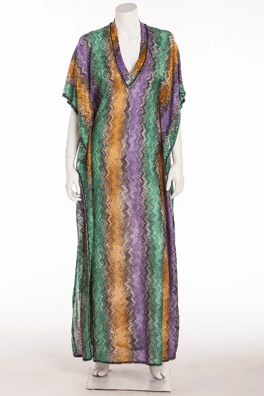 Missoni - Purple, Green, Orange Striped Short Sleeve Dress -