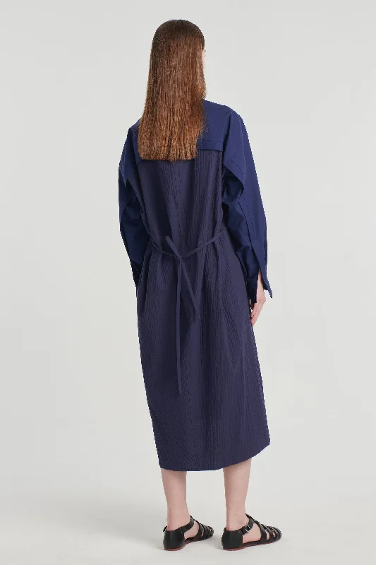 Navy blue textured cotton shaped dress