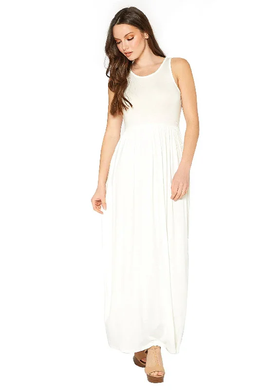 Womens Sleeveless Pleated Maxi Dress