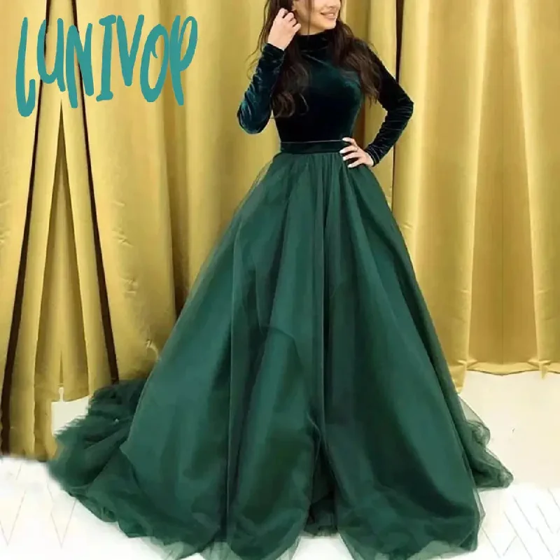 Lunivop Muslim High Neck Prom Dresses Long Sleeves Slim Evening Dresses 2024 Girls Party Gowns Dress  فساتين للحفلات الراقصة