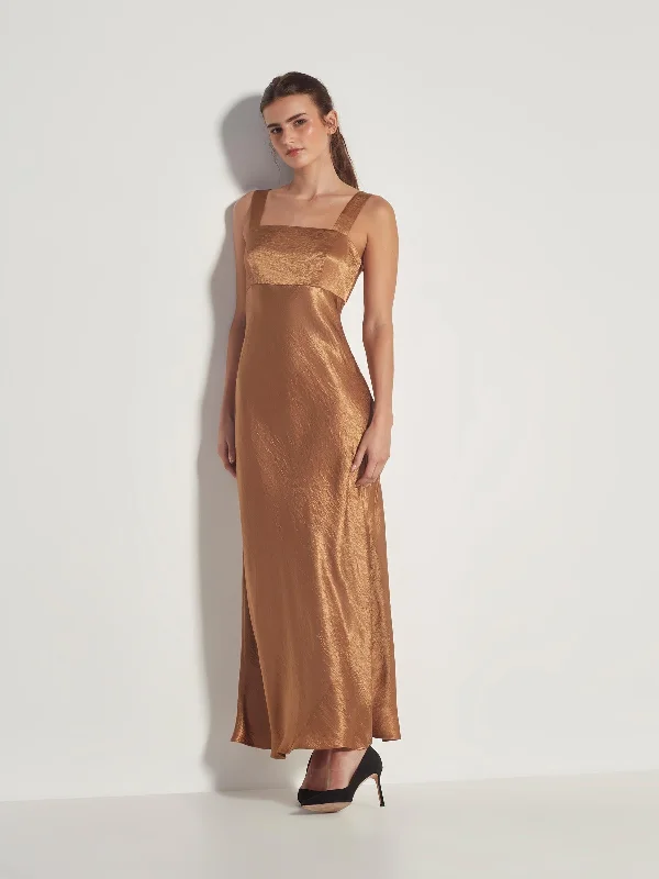 Mei Dress (Crushed Satin) Bronze