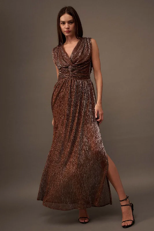 Star Treatment Gathered Shimmer Maxi Dress