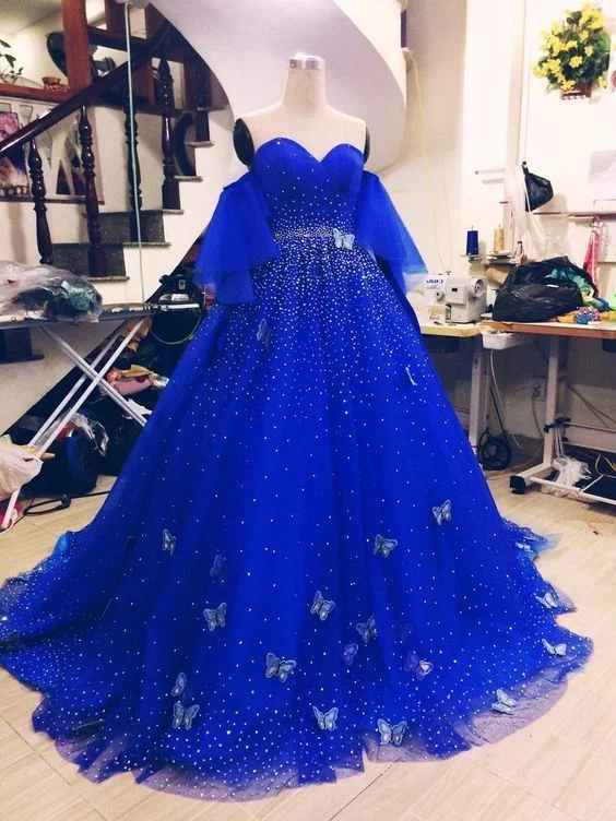 Crystals Princess Dress Blue Prom Dress  gh951