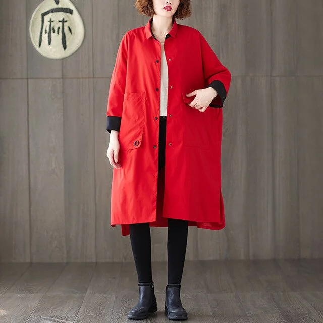 2020 Spring Autumn Long Trench Coats New Korean Large Size red Women's Clothes Loose fashion Casual Windbreaker XA425