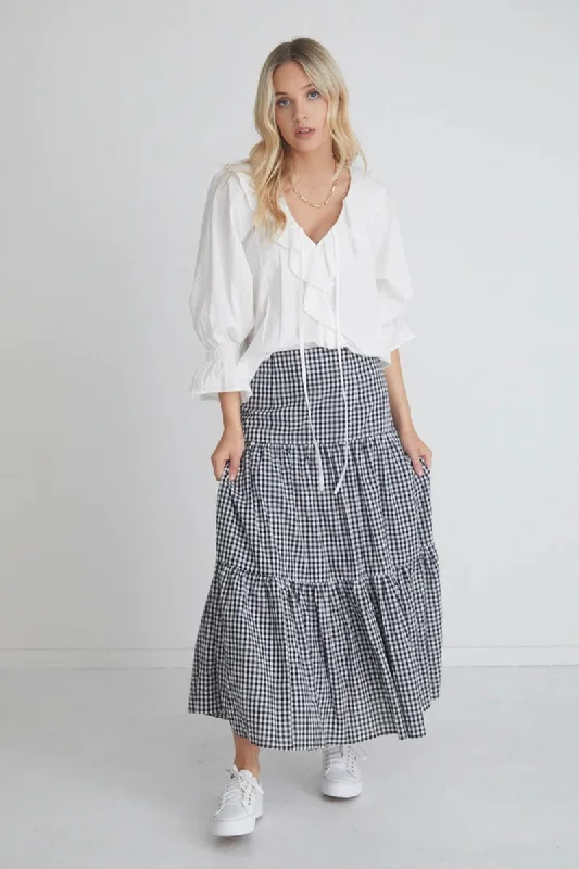 Among The Brave - Blazing Black Gingham Tiered Midi Skirt