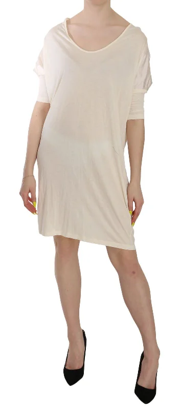 Chic Cream A-Line Elbow Sleeve Dress