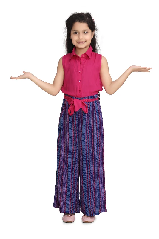 Girl's Rayon Jumpsuit With Belt - StyleStone Kid