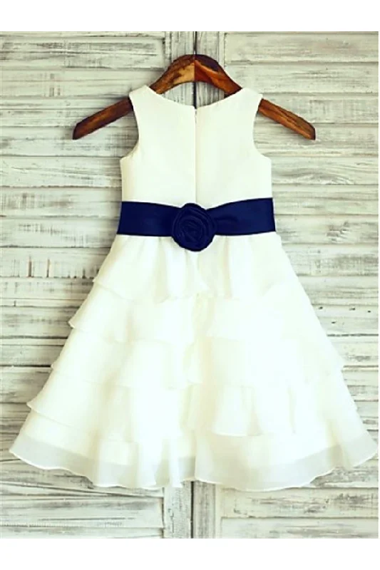 Ivory A-line Sleeveless Scoop Ruffles Floor-Length Flowers Girl Dress OK715