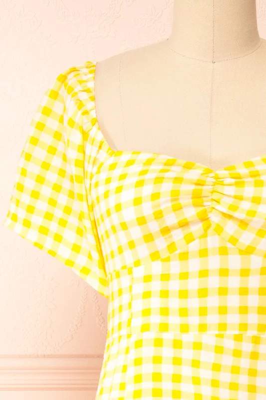 Keely | Yellow Gingham Midi Dress