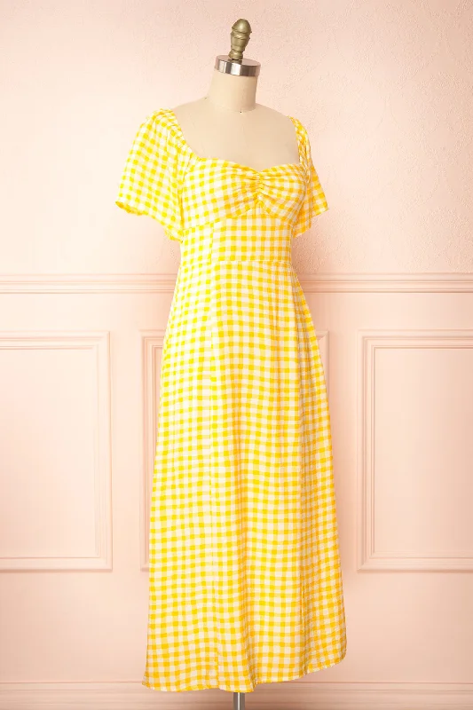 Keely | Yellow Gingham Midi Dress