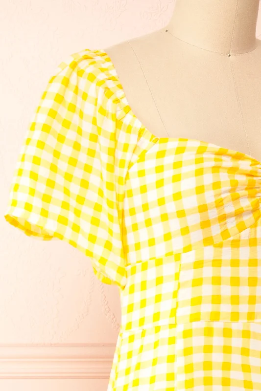 Keely | Yellow Gingham Midi Dress