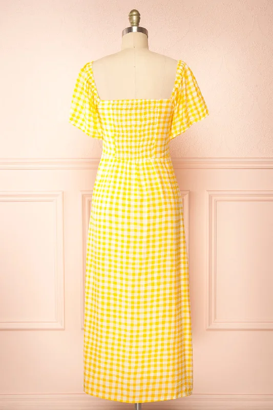 Keely | Yellow Gingham Midi Dress