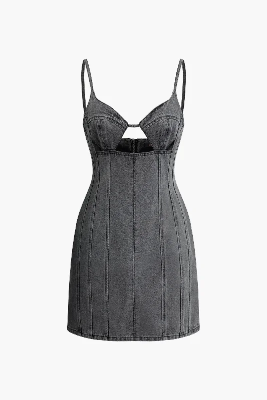 Bustier Cut Out Slip Denim Mini Dress