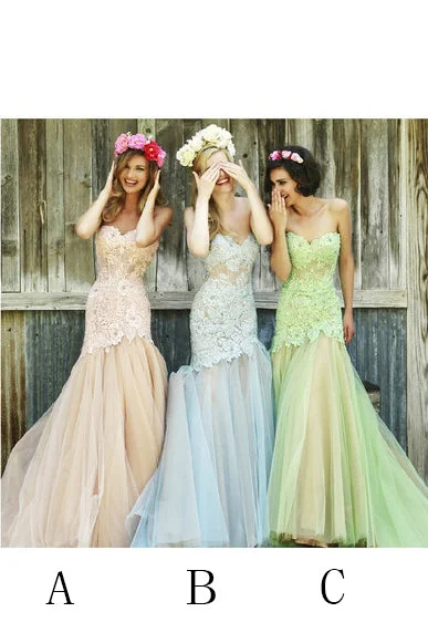 Mermaid Sweetheart Tulle Bridesmaid Dress,Long Lace Fashion Prom Dresses OK514