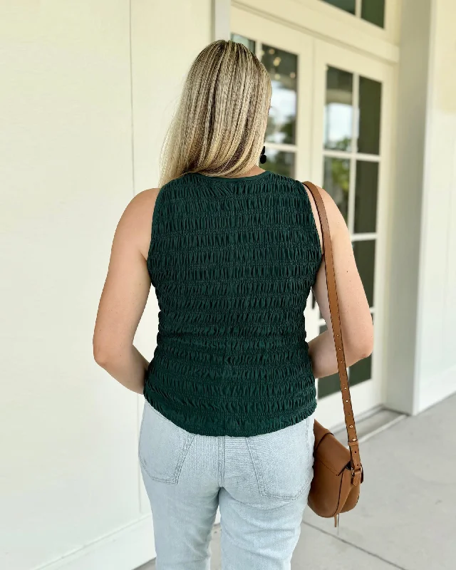 MINA smocked tank in Evergreen