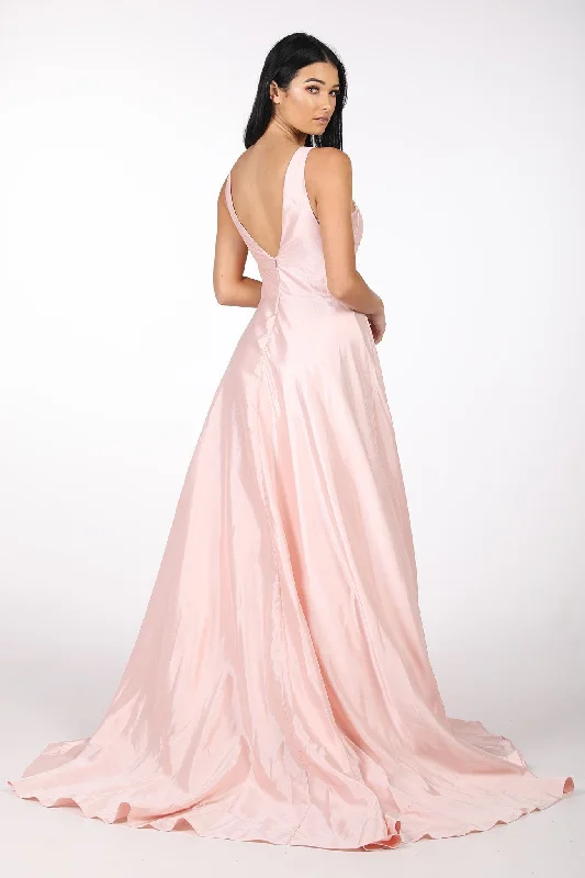 SAMIRA V-Neck Satin Ball Gown - Baby Pink